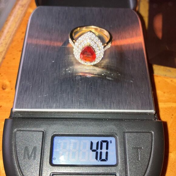 Natural Garnet Moissanite Sterling Silver Double Halo Ring Size 7.25 - Picture 8 of 8